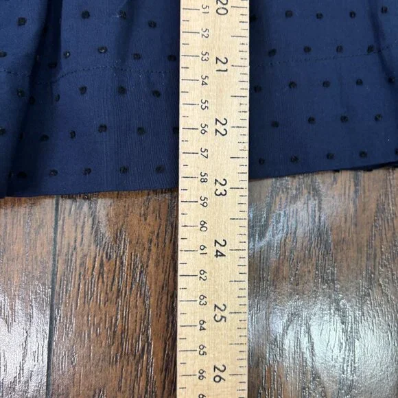 J. Crew Top 12 Navy Blue Swiss Dot Peplum Flutter Sleeve Scalloped V-Neck Blouse - Picture 9 of 11